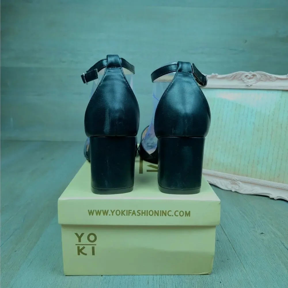 Yoki Tavin Women's Black Block Heel Ankle strap Shoe 9 New